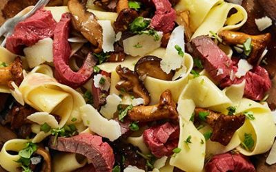 Black Angus rosbief met pappardelle en paddenstoelen